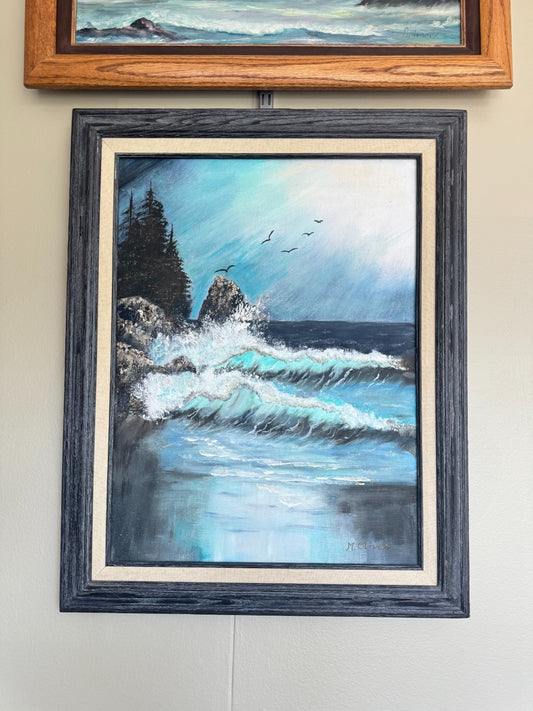 Original Coastal Seascape Painting by M. Oliver – Ocean Waves  , Oil Canvas