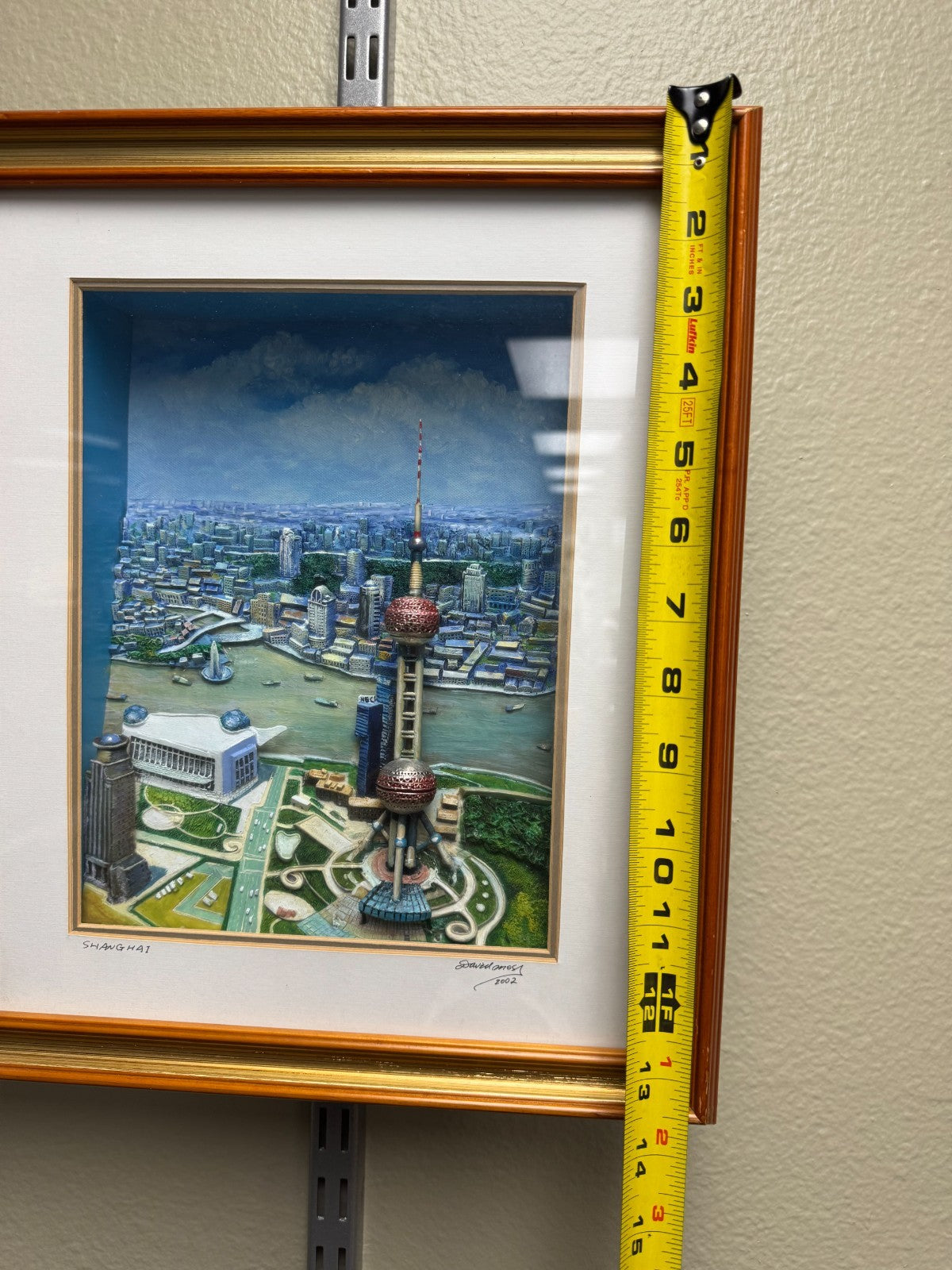 Shanghai Skyline 3D Relief Artwork  Oriental Pearl Tower  Signed David Amos 2002