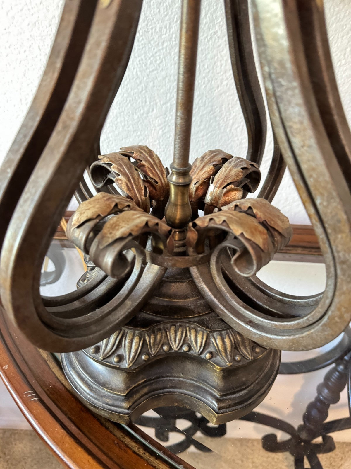 Vintage Metal Stiffel Candelabra Lamp With Ornate Leaf Detailing & Fabric Shade