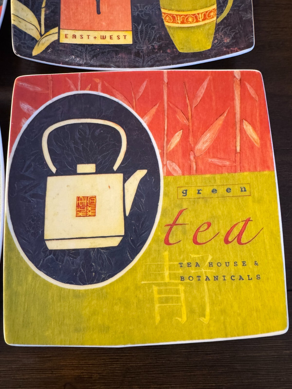 Cypress Home Tea-Themed Square Plates Set of 4 - 8.5inches Decorative Dishes
