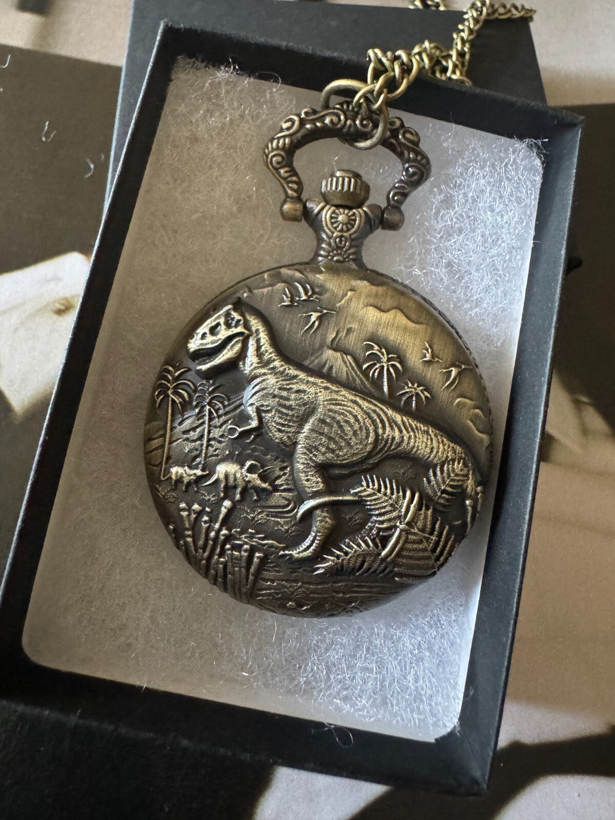 Bronze Dinosaur Embossed Pocket Watch. With Chain.Unisex . Gift and Souvenir