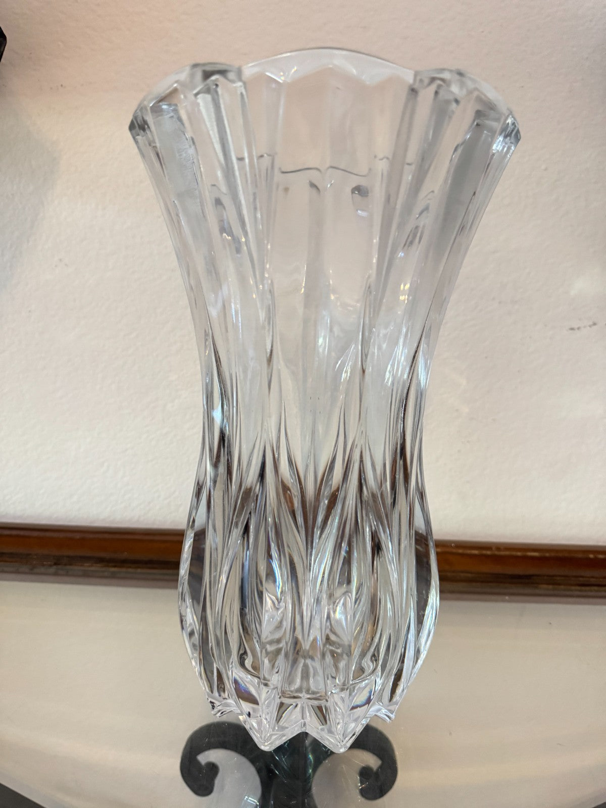 Elegant 12” Cut Crystal Flared Vase – Heavyweight Clear Glass, Ribbed Design