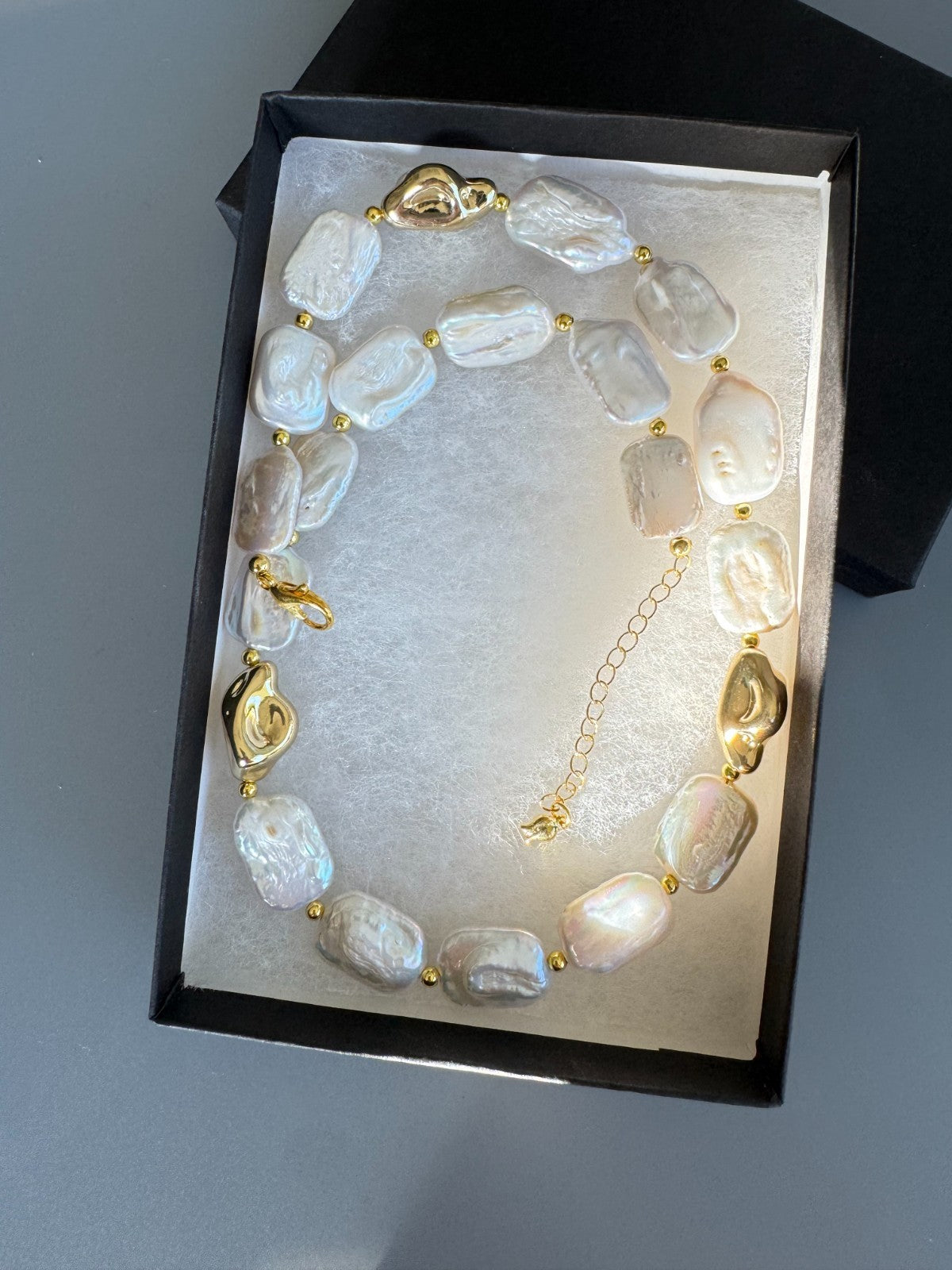 Baroque Freshwater Pearl Necklace with Gold-Tone Accent Beads, Adjustable 18”