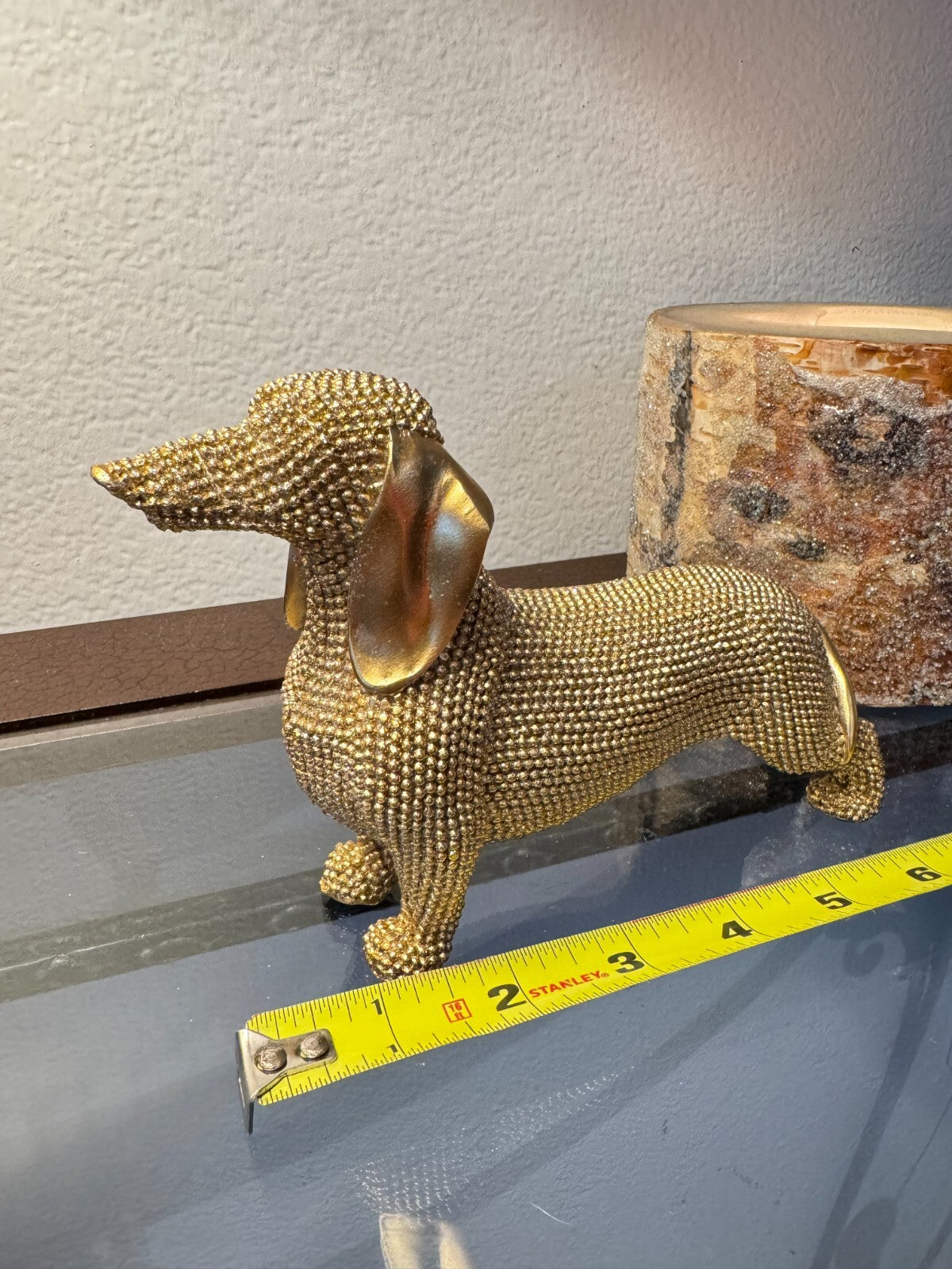 Elegant Gold Beaded Dachshund Dog Figurine – Decorative Sculpture, 6 Long