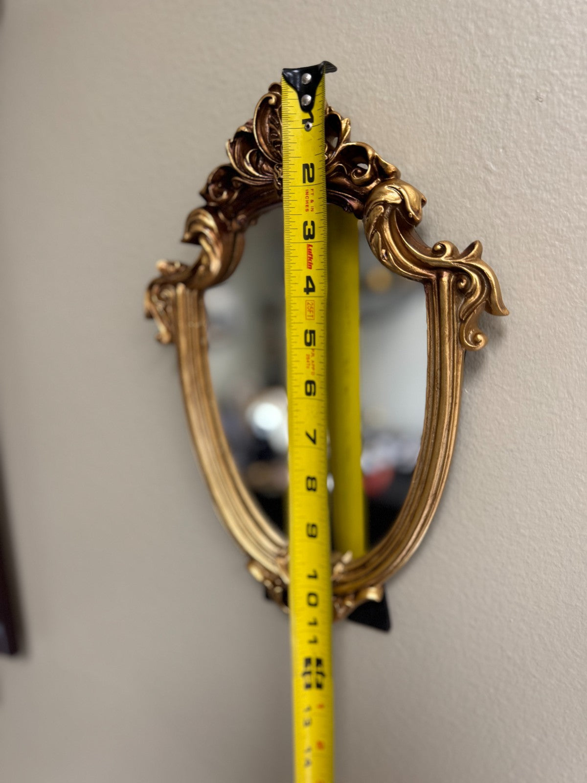 Vintage-Style Ornate Gold Oval Mirror – Baroque Rococo Resin Frame – 11”