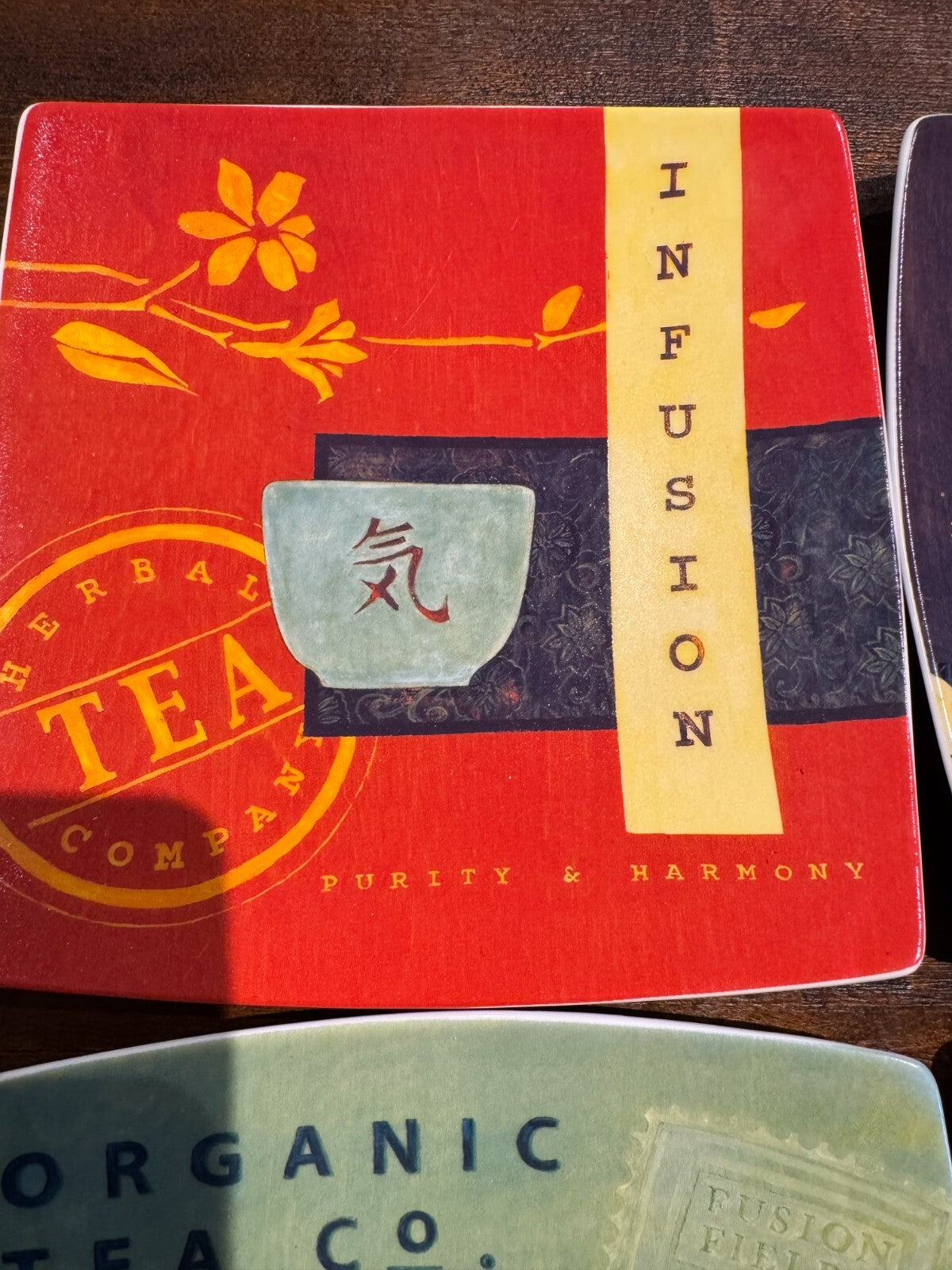 Cypress Home Tea-Themed Square Plates Set of 4 - 8.5inches Decorative Dishes