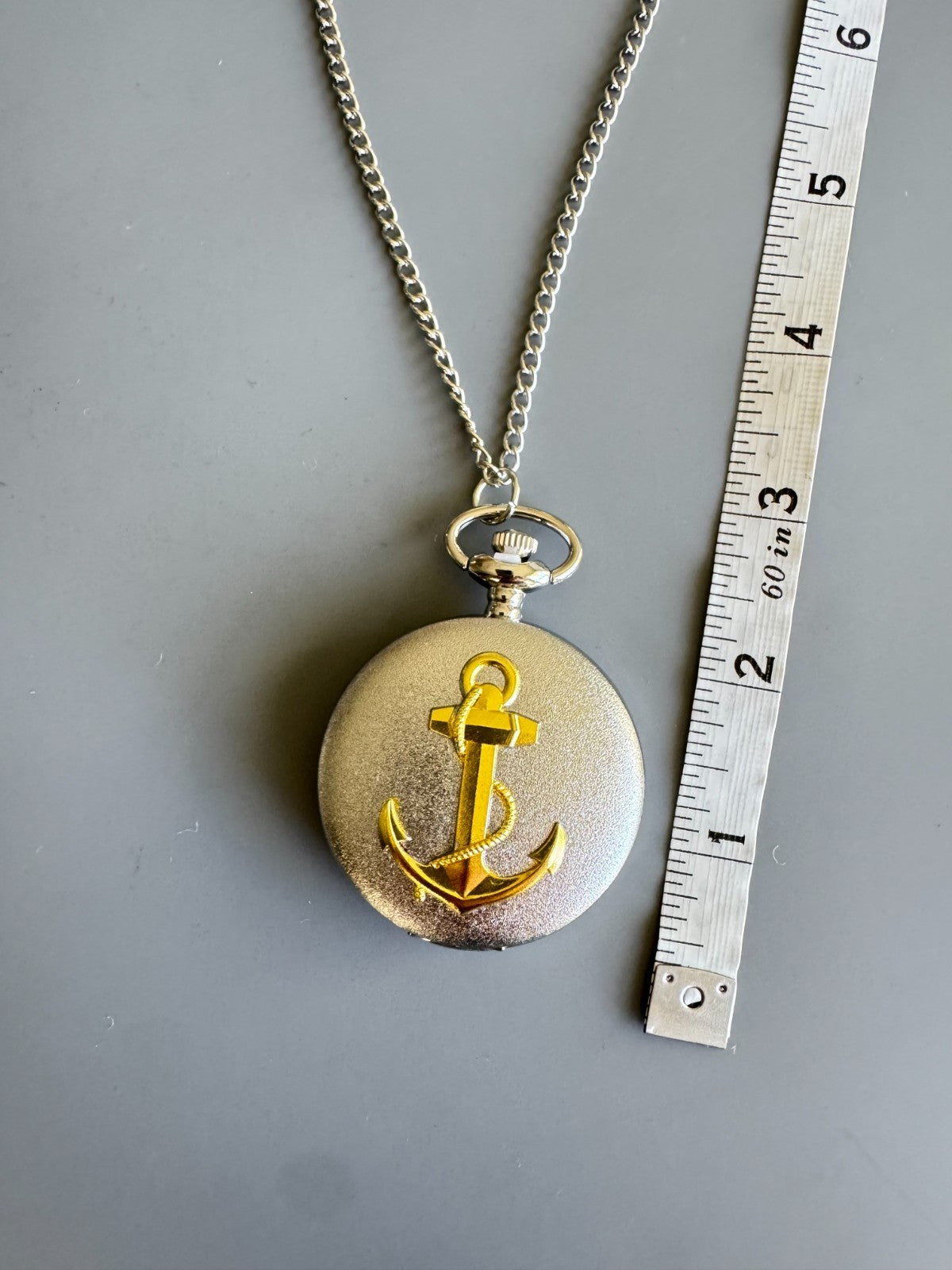 Nautical Anchor Pocket Watch with Chain – Silver & Gold Tone Maritime Design, Gi