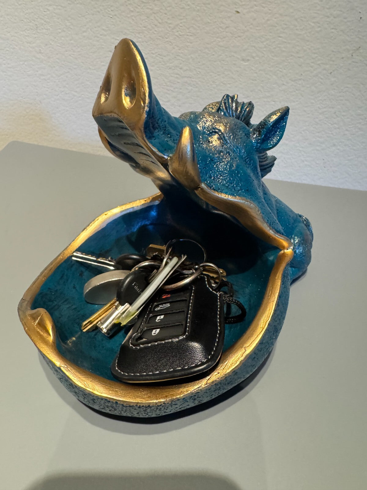 Charming Resin Boar Statue with Storage Tray - Perfect for Keys,