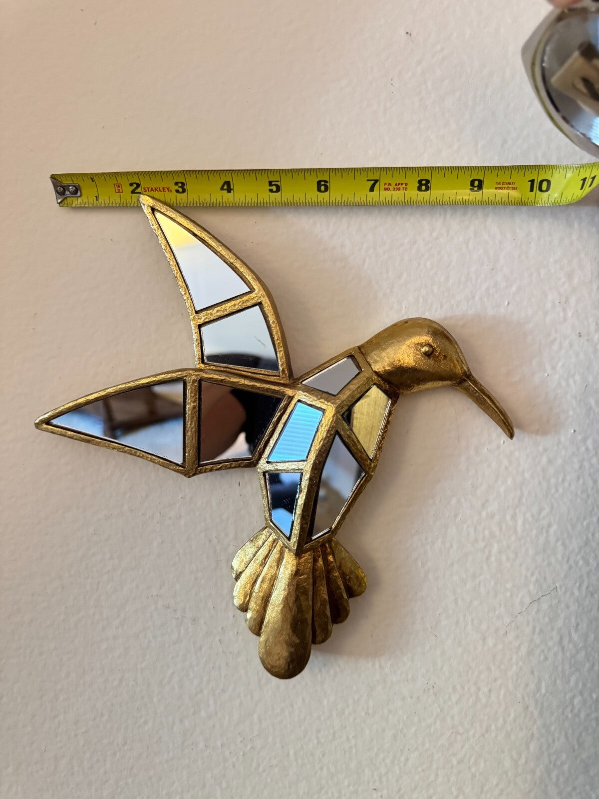 Mirror-Inlaid Resin Art Deco Style Hummingbird Wall Sculpture Home Decor