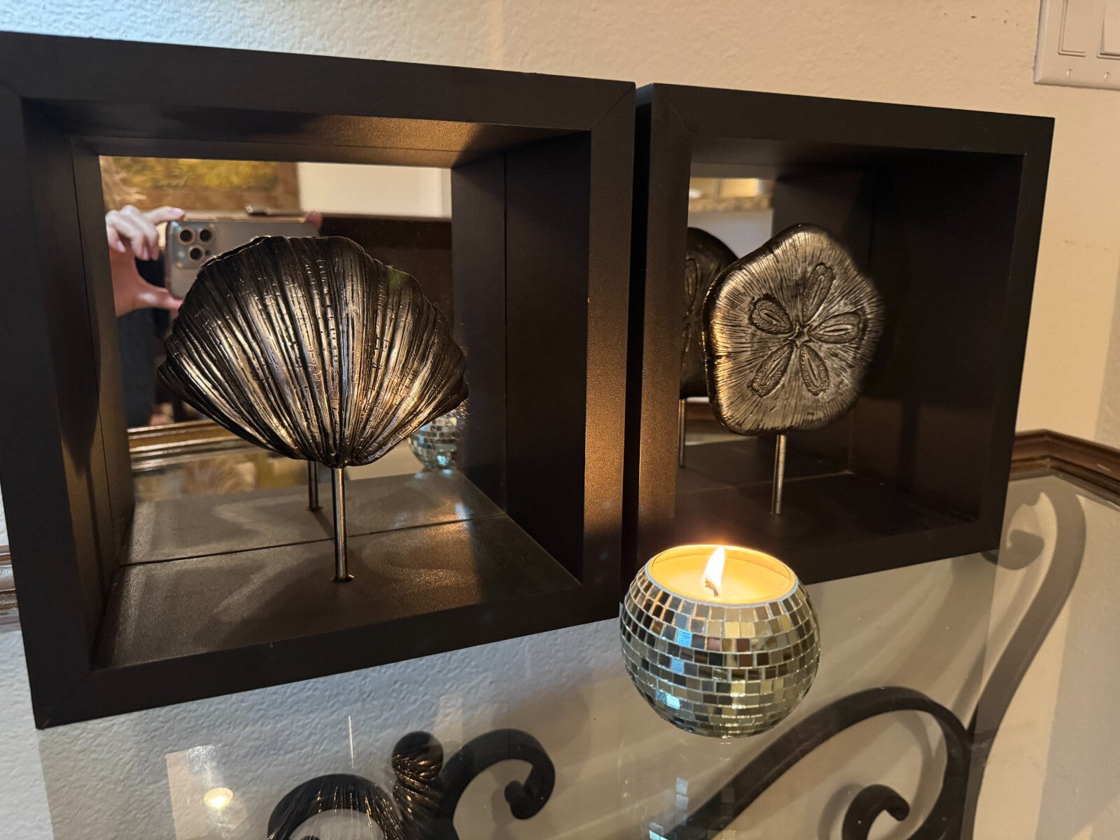 Set Of 2 Metal Art Framed Shell Modern Art Original