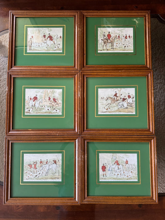Set of 6 Framed 1882 Hand-Colored Hunting Lithographs by E. B. Herberte – Fox Hu