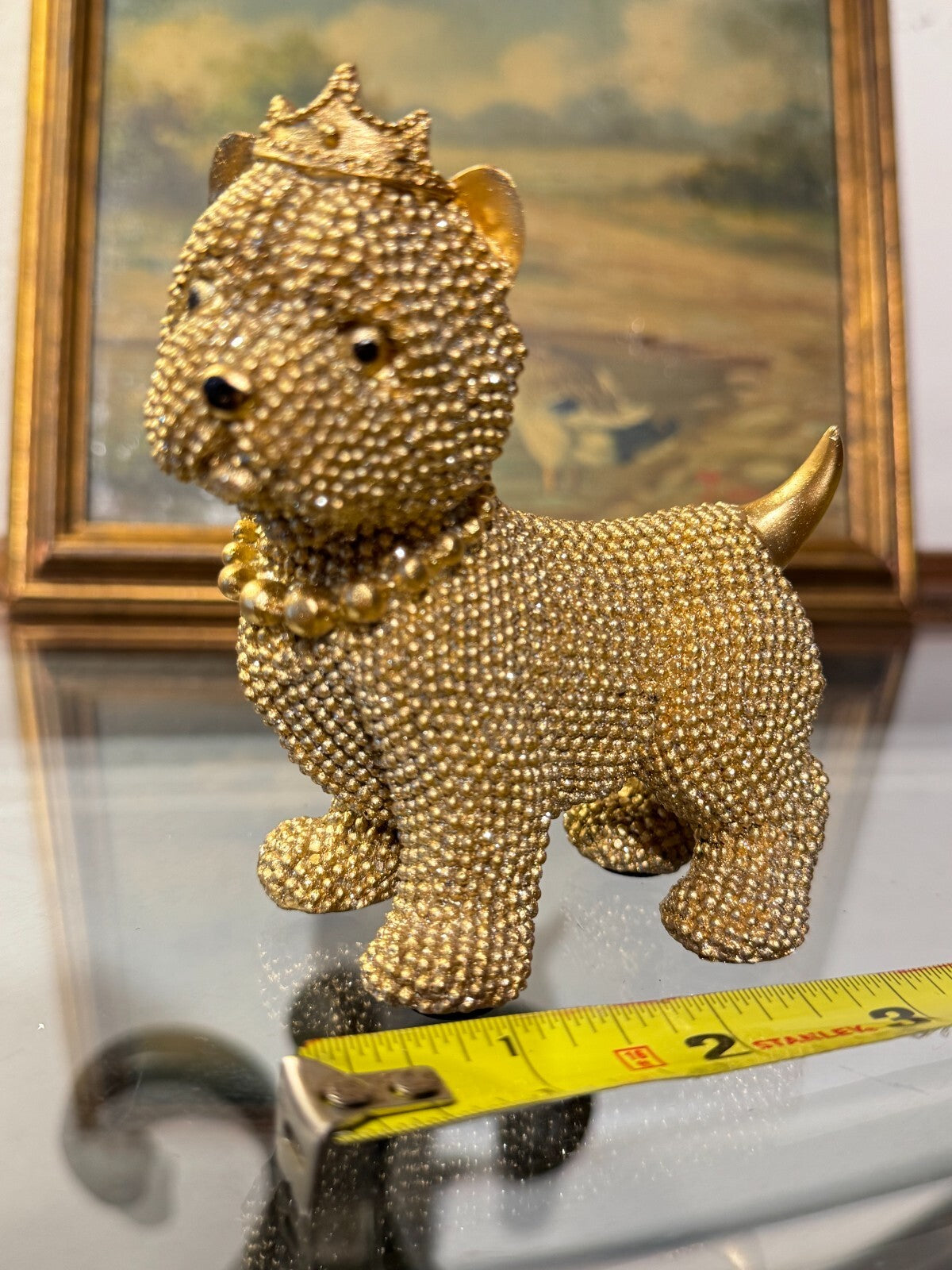 Luxury Rhinestone Dog Figurine with Crown & Necklace – Sparkling Resin Decor