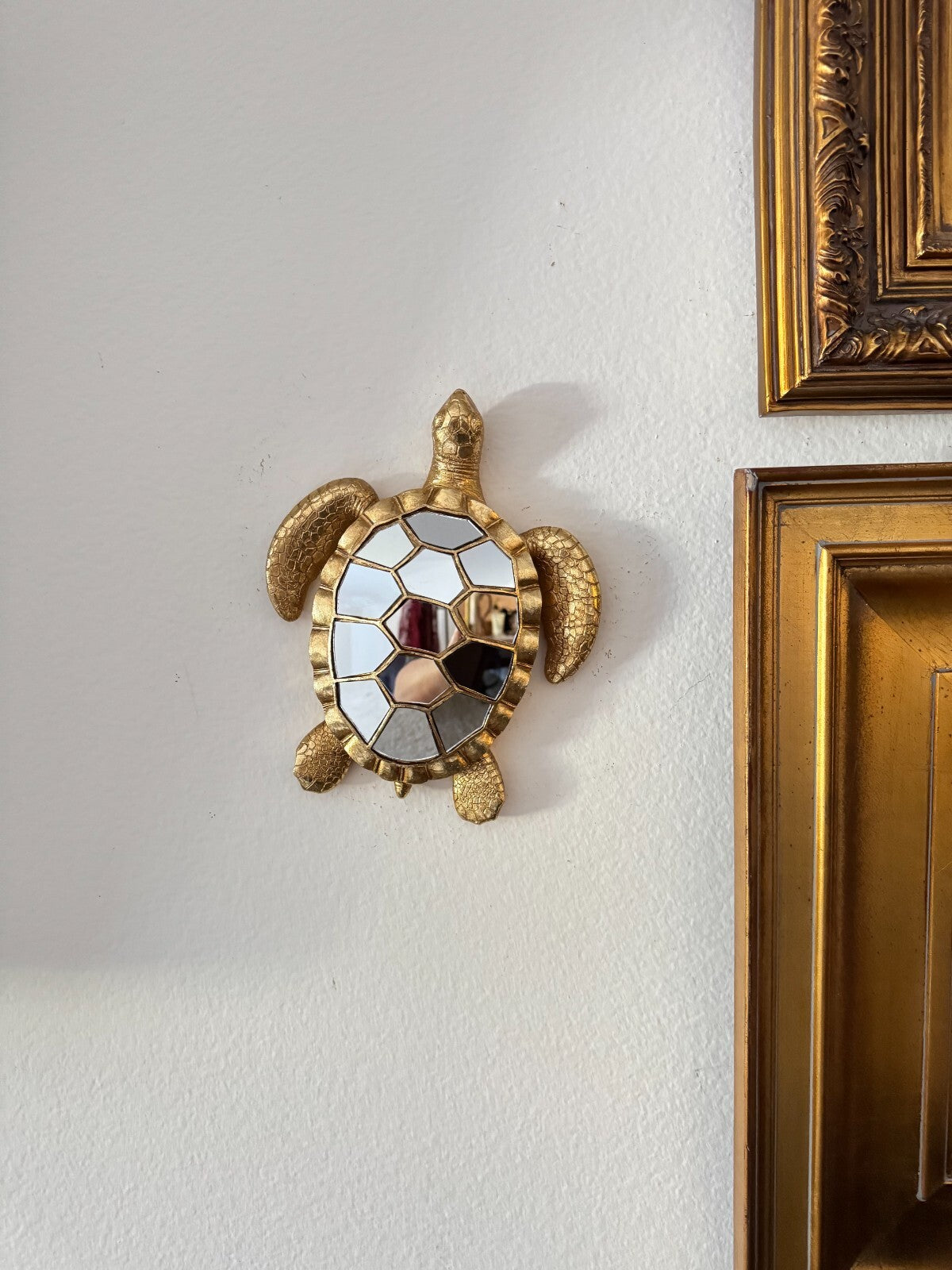 Gold Resin  Sculpture Turtle Wall Mirror – 12” Decorative Hanging Sea Turtle