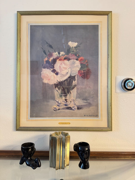 Vintage Framed Print – “Flowers in a Crystal Vase” by Edouard Manet – Gold Frame