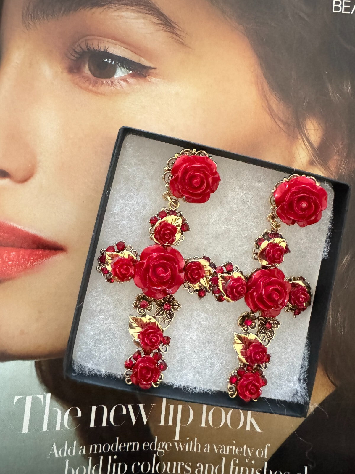 Roses Cross Earring| Fashion Vintage Accessory|  Pin Free Shipping 2-5 Days