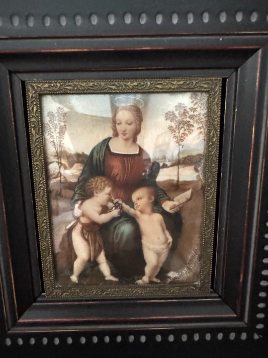 Antique Miniature Religious Painting “Madonna and Child with St. John” Gold Fram