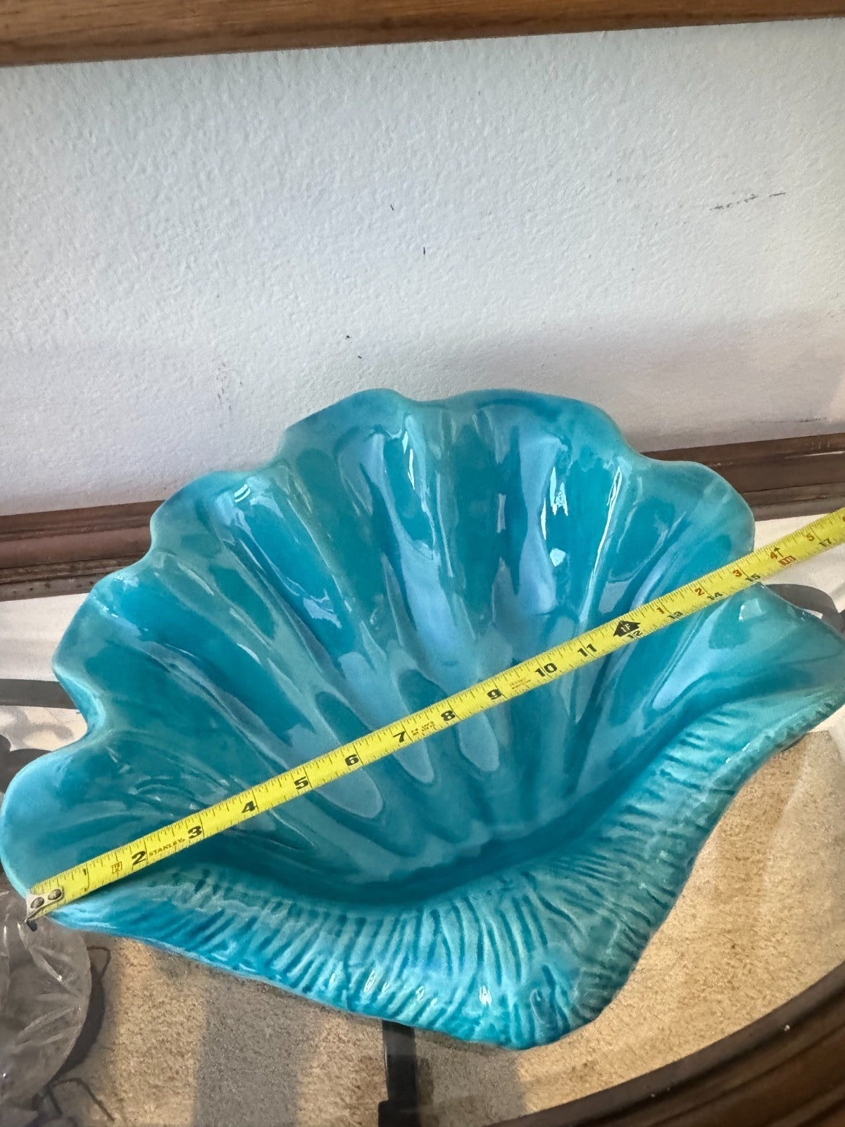 Large Turquoise Ceramic Clam Shell Bowl | Marine Style  16”
