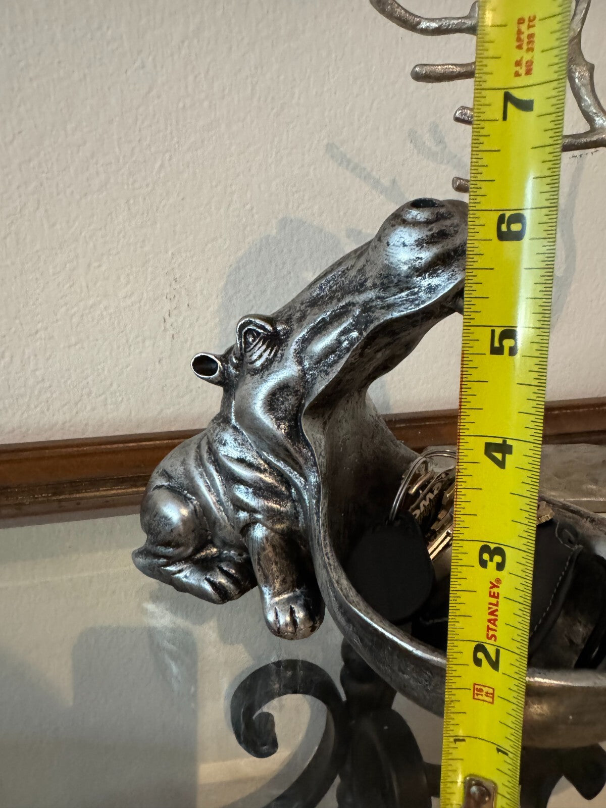 Resin Hippo Key Bowl Catchall Tray – Silver Decorative Animal Holder, 8x6