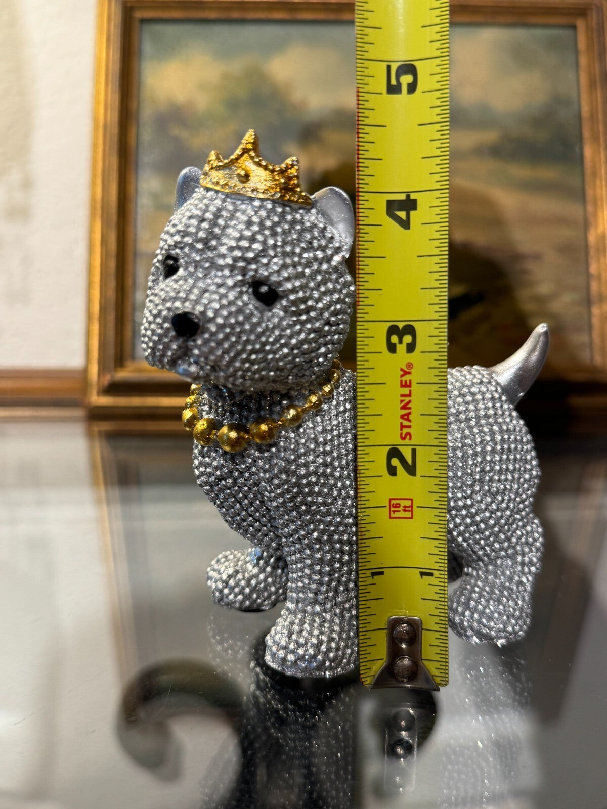 Luxury Rhinestone Dog Figurine with Crown & Necklace – Sparkling Resin Decor