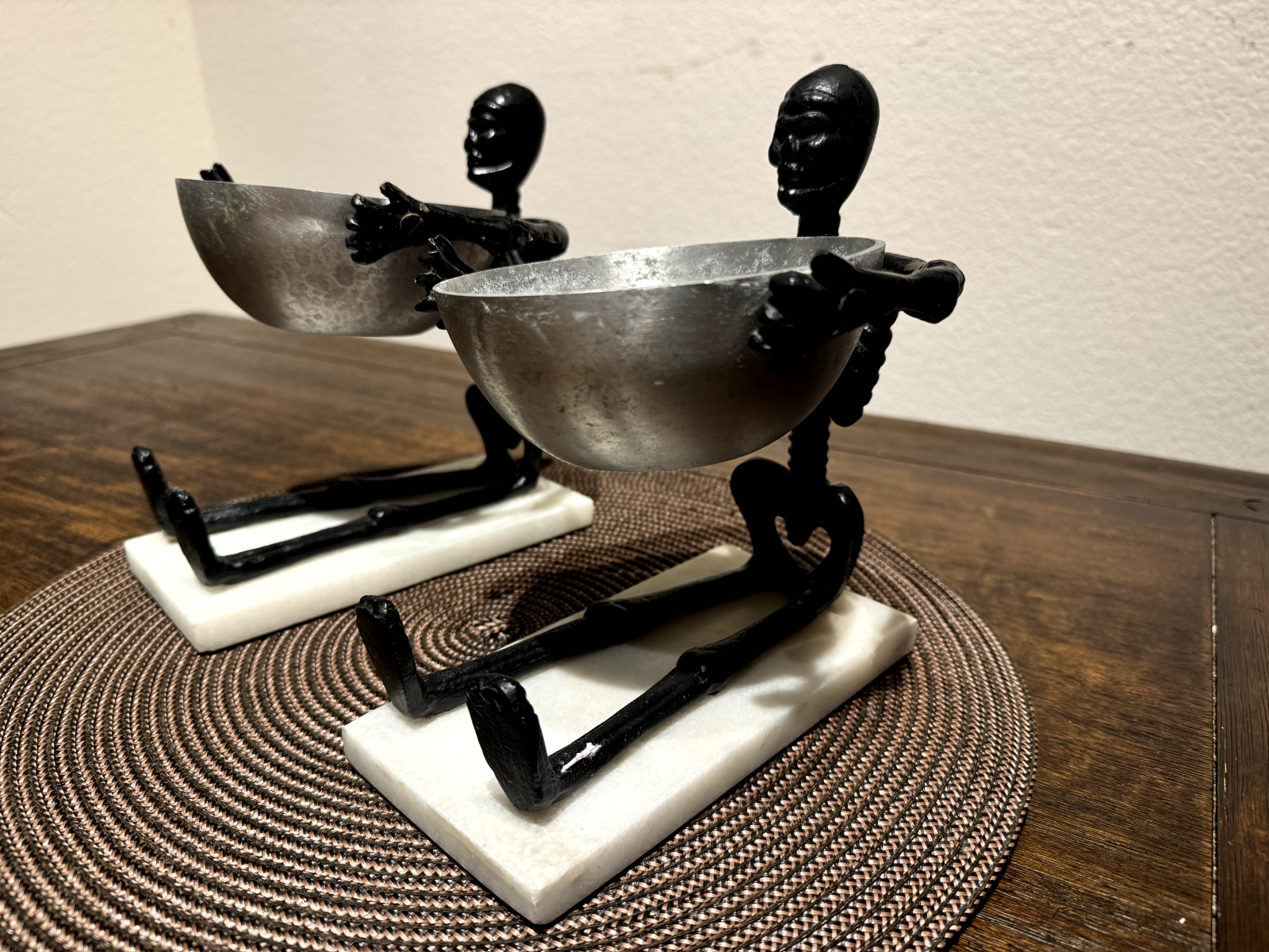 Unique Skeleton Metal Bowl Holders - Set of 2 - Decorative Tabletop Figurines