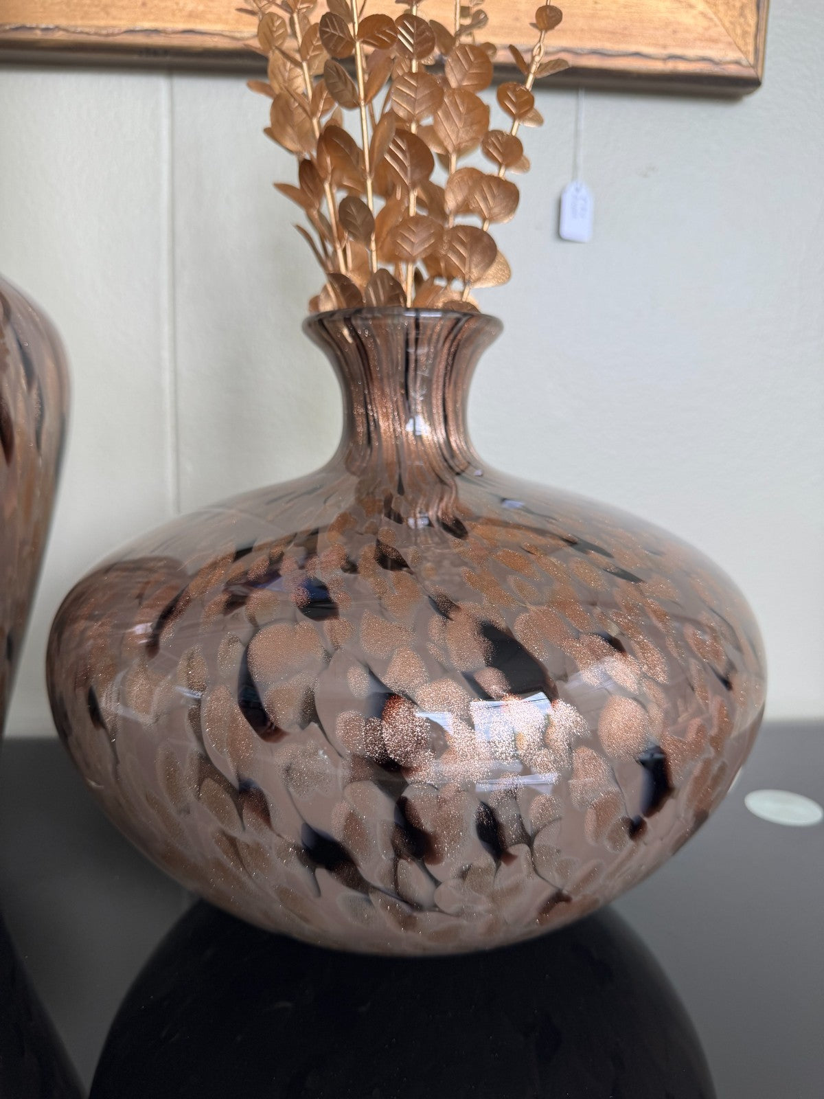 Set of 2 Handblown Art Glass Vases –  Modern Speckled Pattern Tall 20, 10in