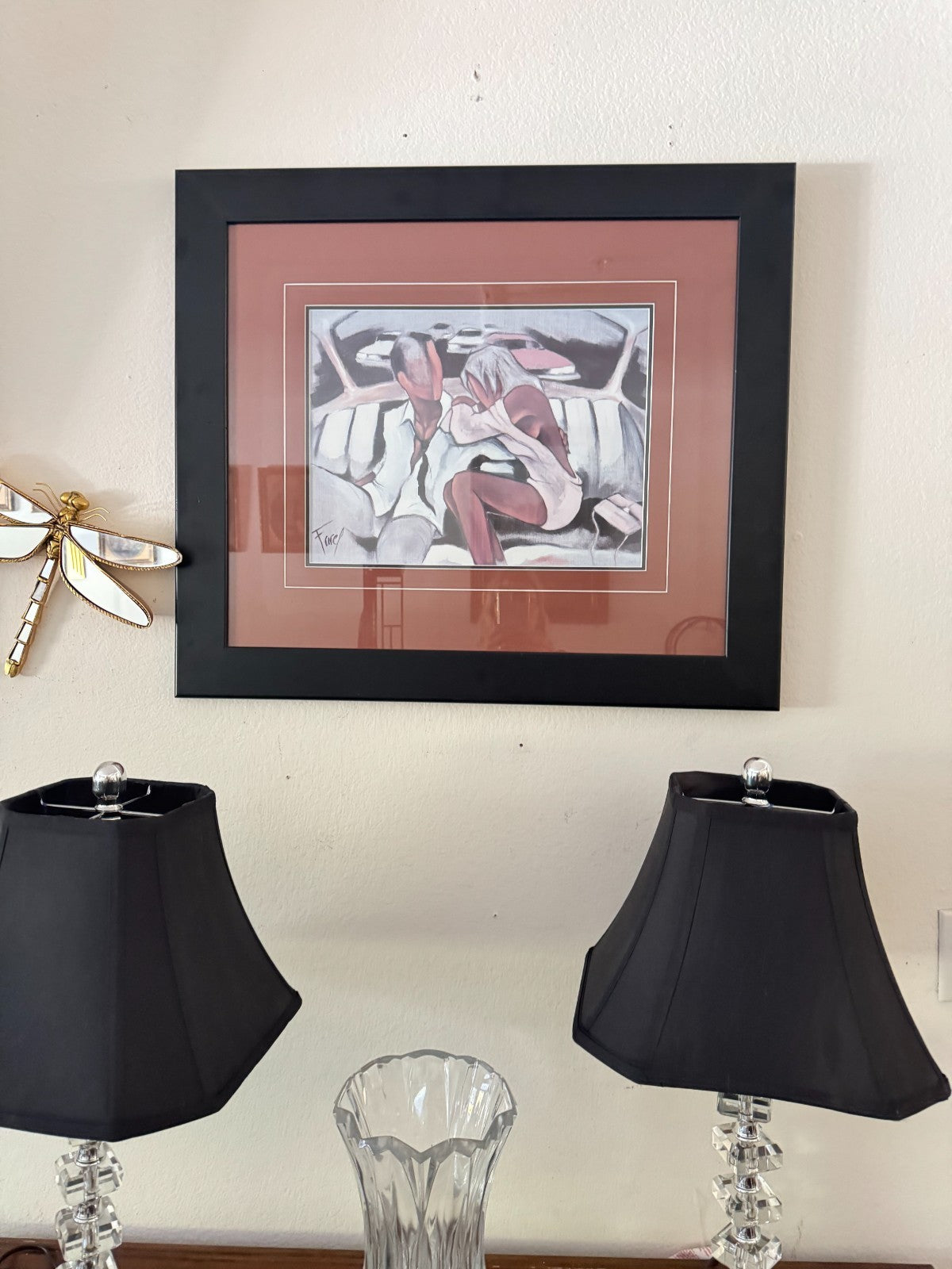 Framed Print by Fare – Romantic Couple in Car – Modern Expressionist Style – 28”