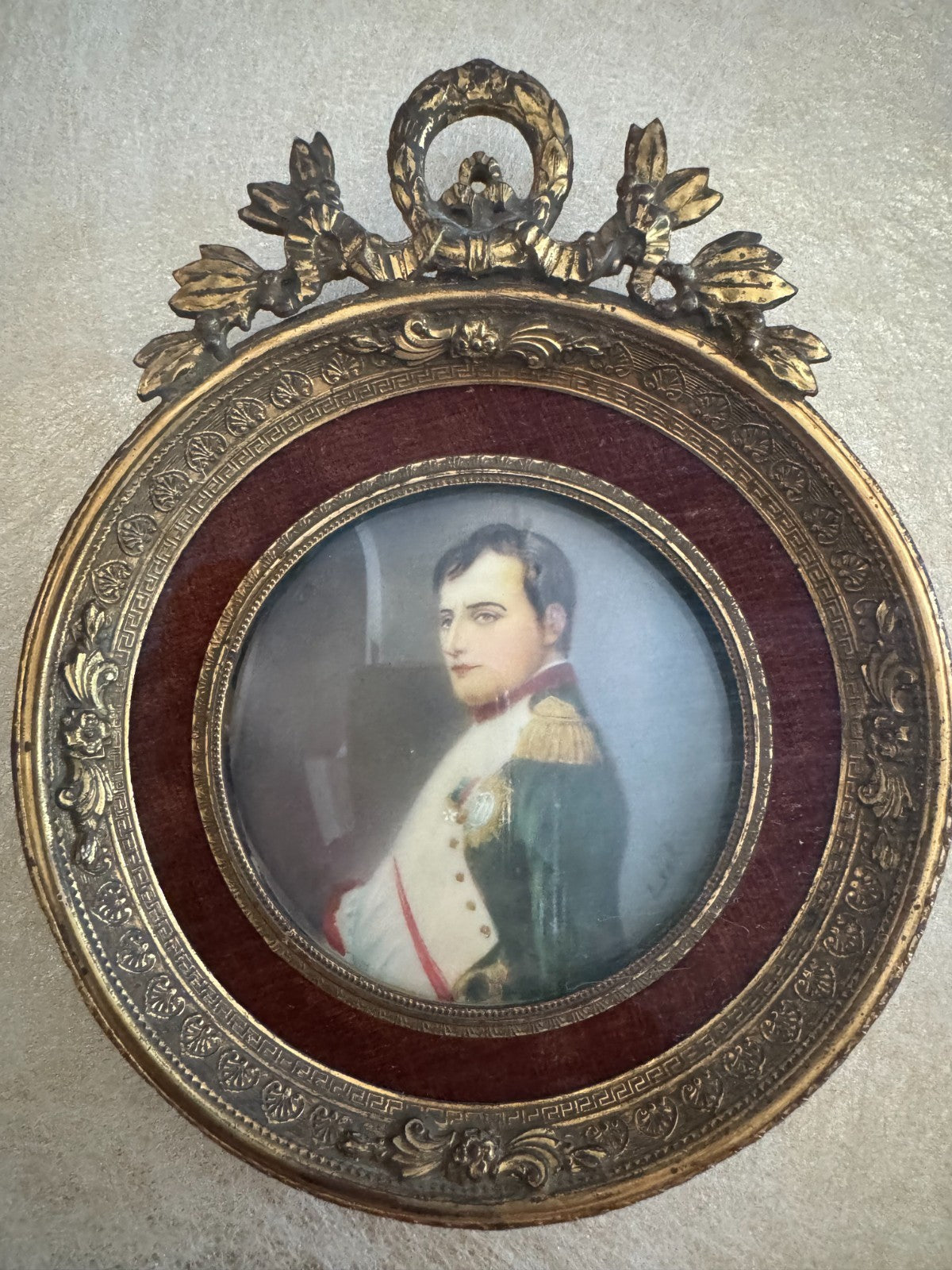 Framed Porcelain Miniatures of Marie Antoinette & Napoleon Bonaparte Early 19 Ce