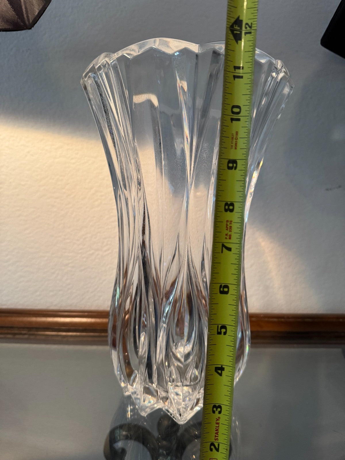 Elegant 12” Cut Crystal Flared Vase – Heavyweight Clear Glass, Ribbed Design