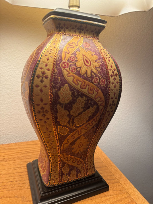 Vintage Pair of Ornate Table Lamps with Decorative Floral Pattern – 24” Tall, Cr