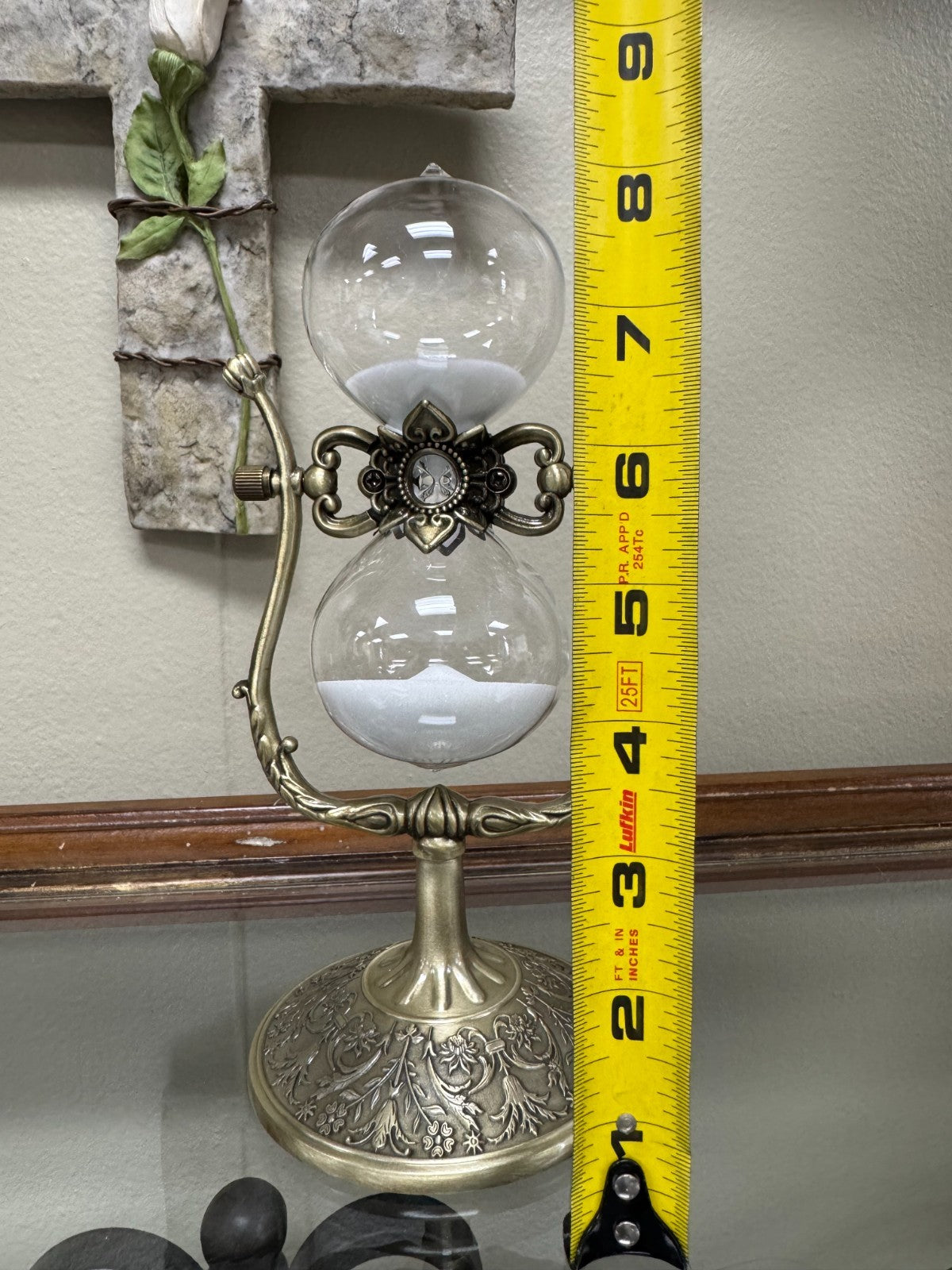 Gold Hourglass Timer with Ornate Enamel Base – 8” Decorative Sand Timer