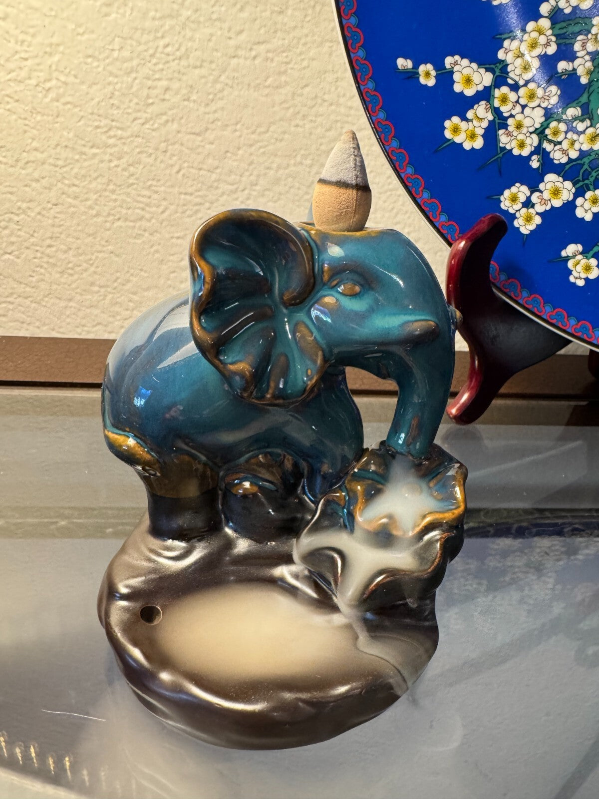 Handmade Ceramic Elephant Backflow Incense Burner Watefror Yoga And Meditation,