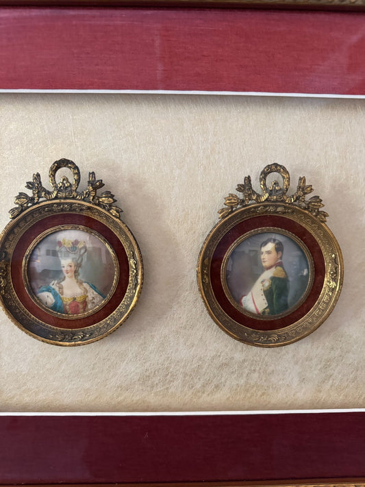 Framed Porcelain Miniatures of Marie Antoinette & Napoleon Bonaparte Early 19 Ce