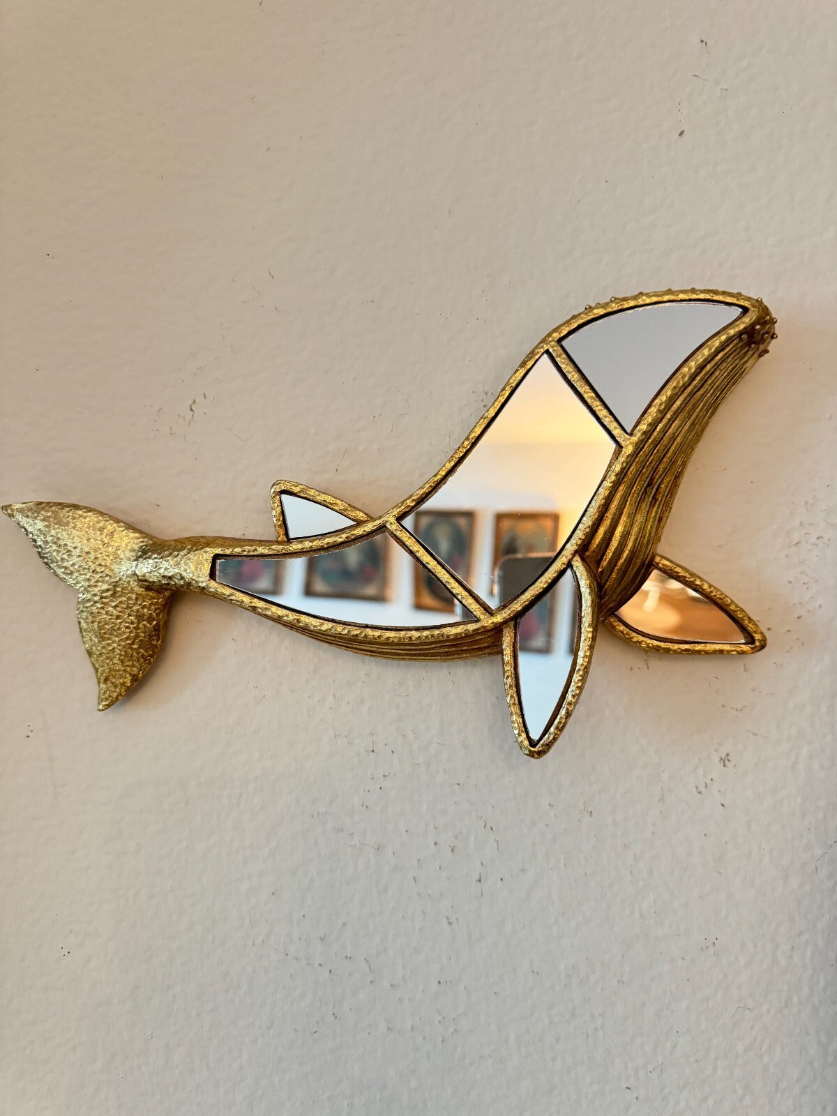 Gold Whale Wall Mirror – 12” Decorative Resin Nautical Accent Piece