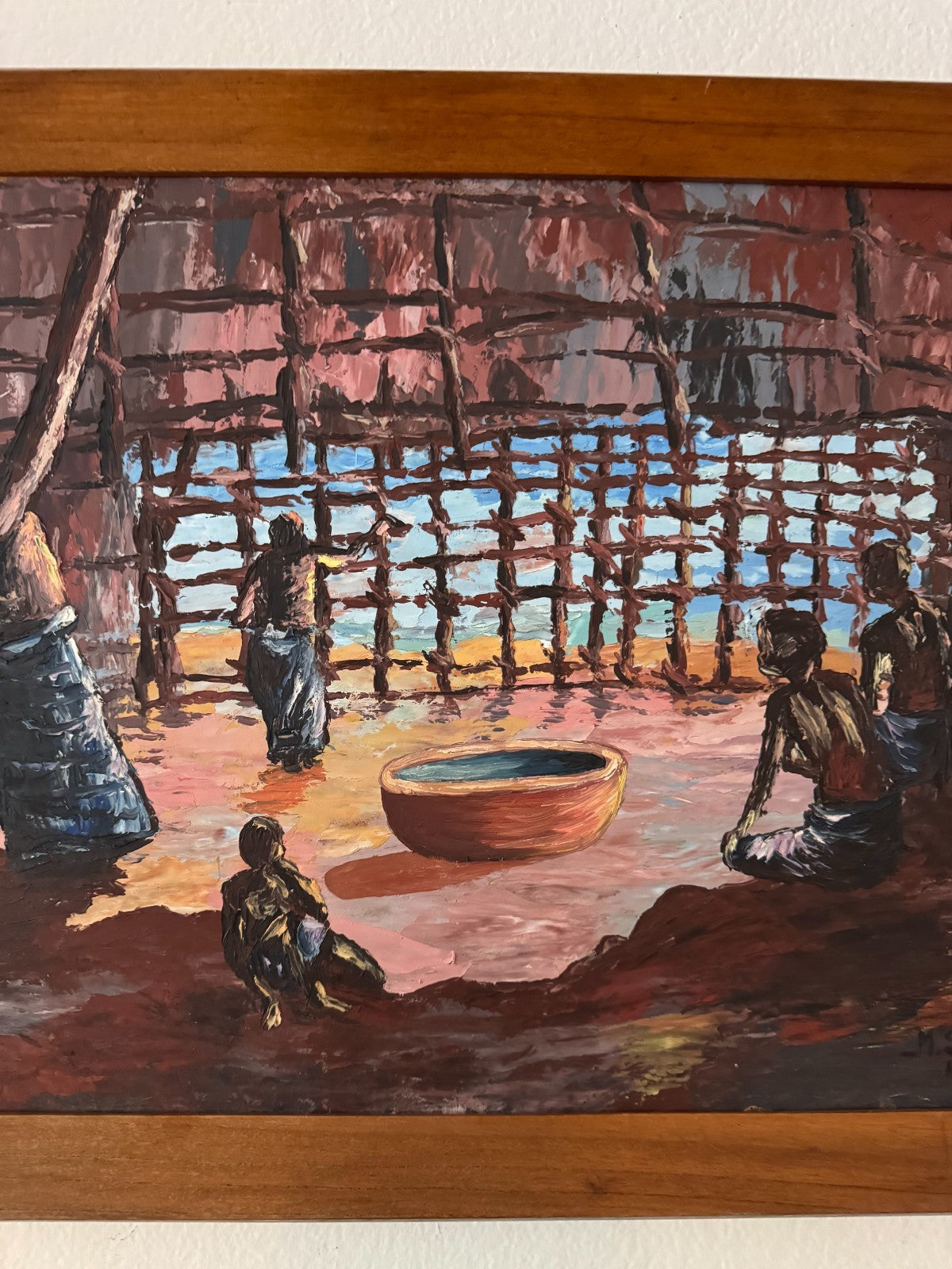Vintage African Tribal Interior Painting Signed M. Sallah 1963 – Framed 21”x27”