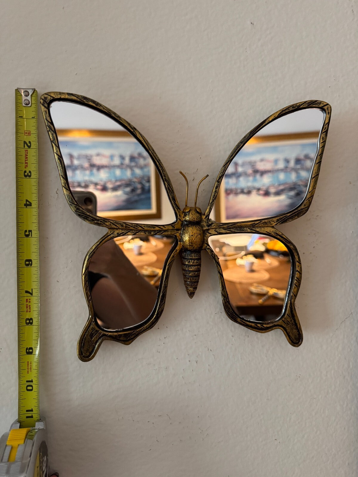 Gold Resin Butterfly Wall Decor with Mirror Inlay – 9” x 8” Brand New