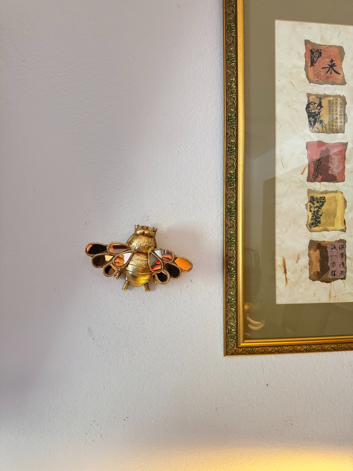 Golden Resin Bee Wall Decor with Mirror Wings –Creative Home Decor Insect Art,