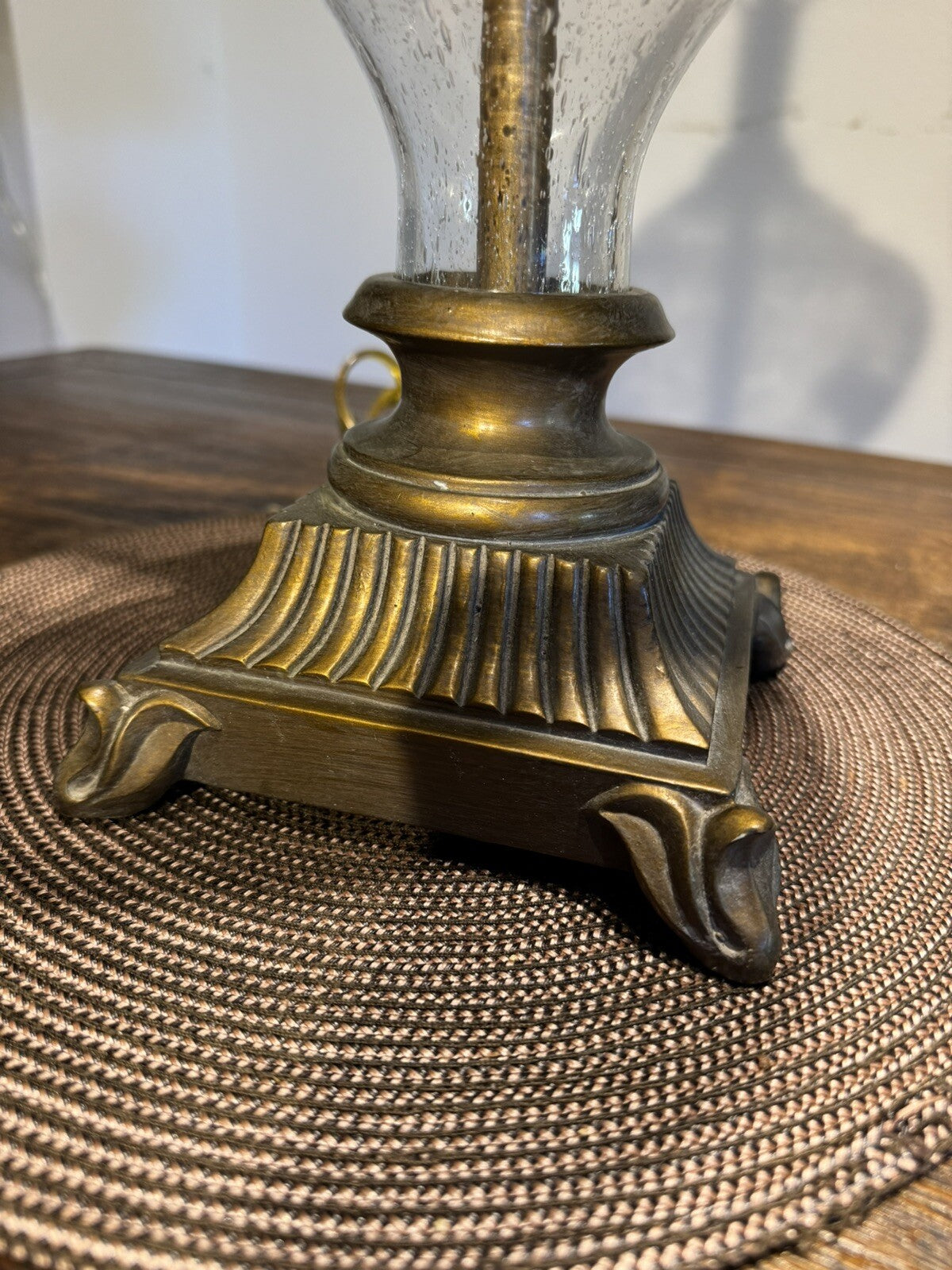 Vintage Mid Century Retro 1970s Murano Style Glass Brass Light Up Base Lamp