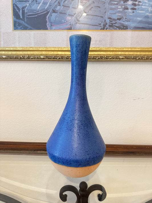 Modern Blue Cobalt Speckled Ceramic Vase – 16” Tall Mid-Century Style Teardrop