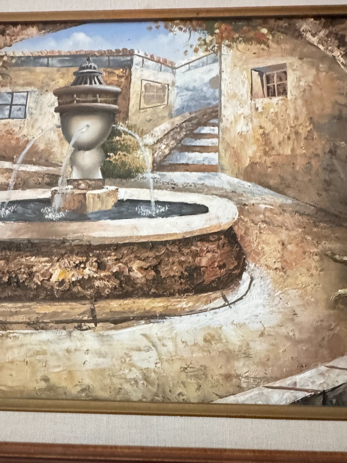 W. Nelson Signed Original Oil Painting – Mediterranean Courtyard Scene – 15x20 W