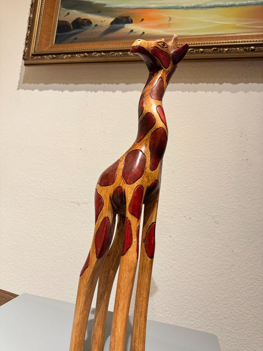 Hand-Carved Wooden Giraffe Sculpture  22 inchesTall African Tribal Art Decor,
