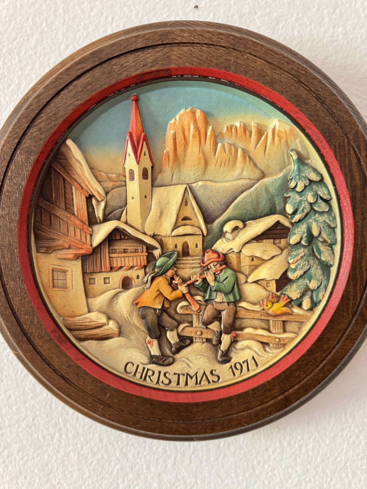 ANRI Christmas 1971 Wall Plaque Christmas  St. Jakob in Gröden” Italy Carved Woo