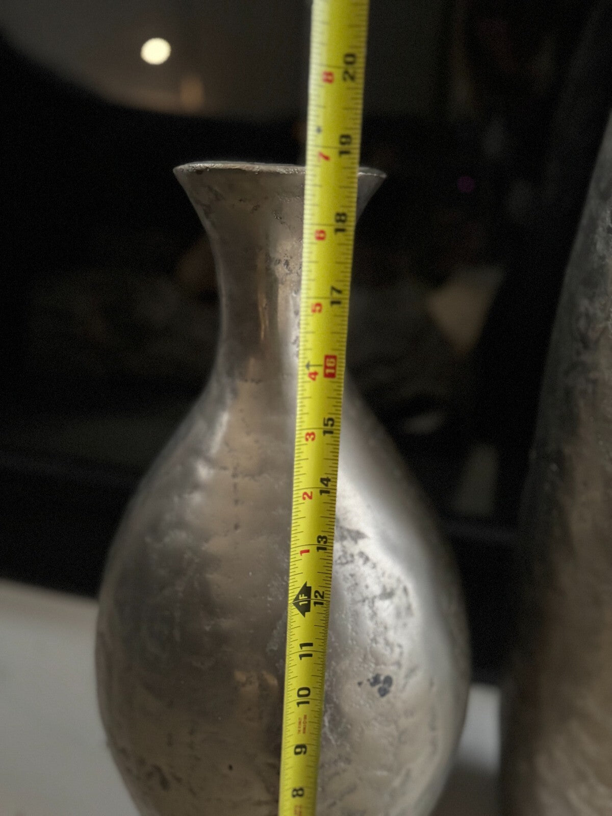 Set of 2 Hammered Silver Metal Floor Vases Modern  24,19 inches tall