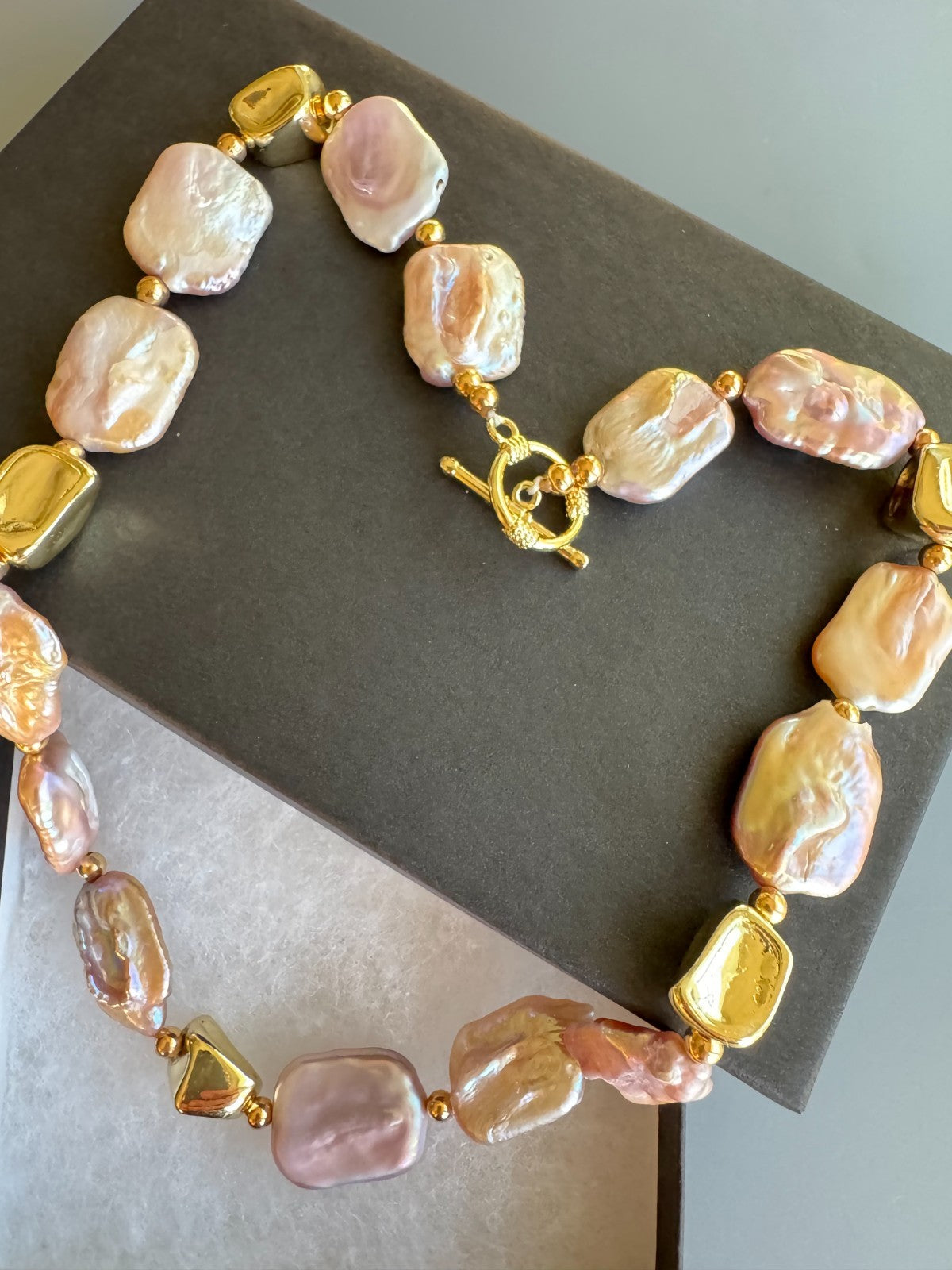Nature  Freshwater Pearl Necklace with Gold-Tone Nugget Beads – 17” – Toggle Cla