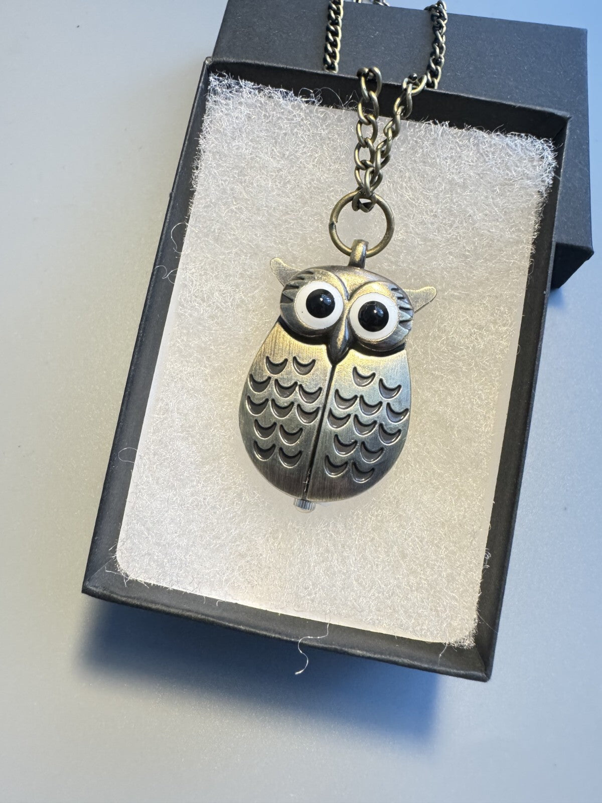 Owl Pendant Necklace Quartz Watch – Bronze Tone,  with Movable Wings