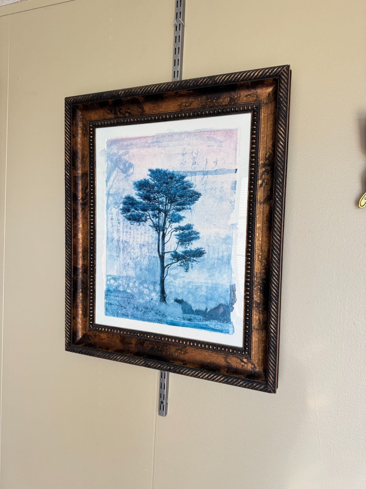 Leo-Donald Farnsworth "Blue Tree "Art Print with Asian Calligraphy 30x23”