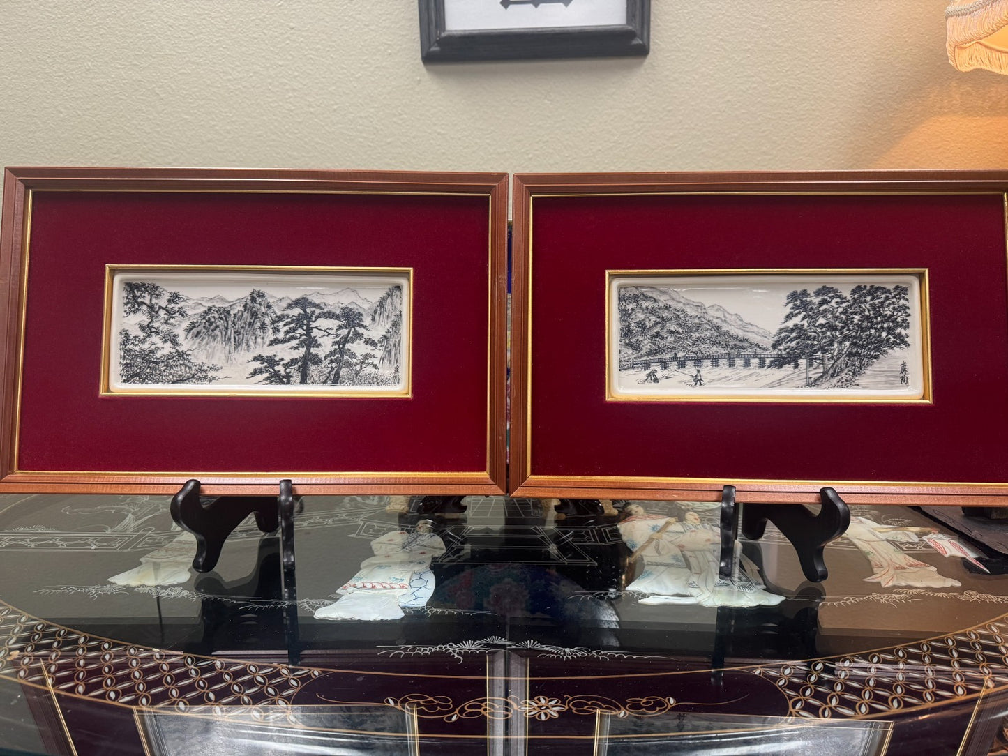 Set of 2 Vintage Hand Asian Porcelain Miniature Landscape Plaques. : 蘇陶 (Su Tao)