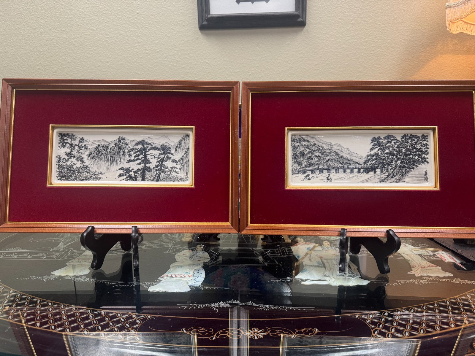 Set of 2 Vintage Hand Asian Porcelain Miniature Landscape Plaques. : 蘇陶 (Su Tao)