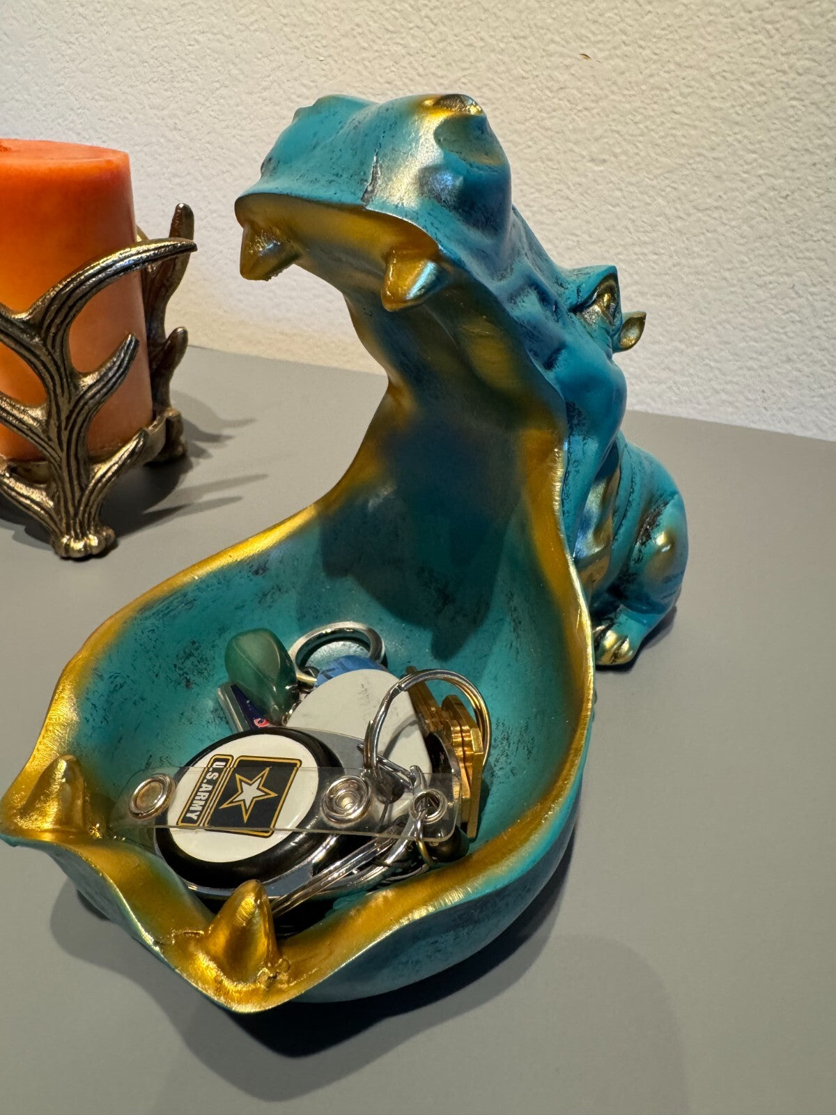 Turquoise  Hippo Decorative Storage Tray - Stylish Home Decor Accessory for Key