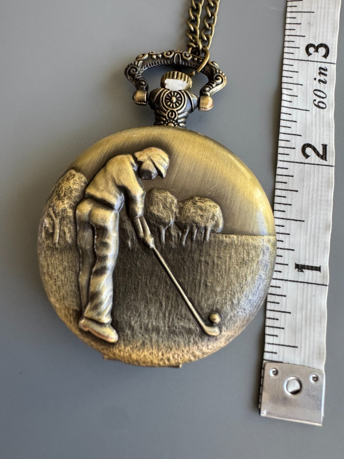 Bronze 3D Golfing Theme Golf Fob Pocket Watch Quartz Pocket Watch with 80cm/ 31.