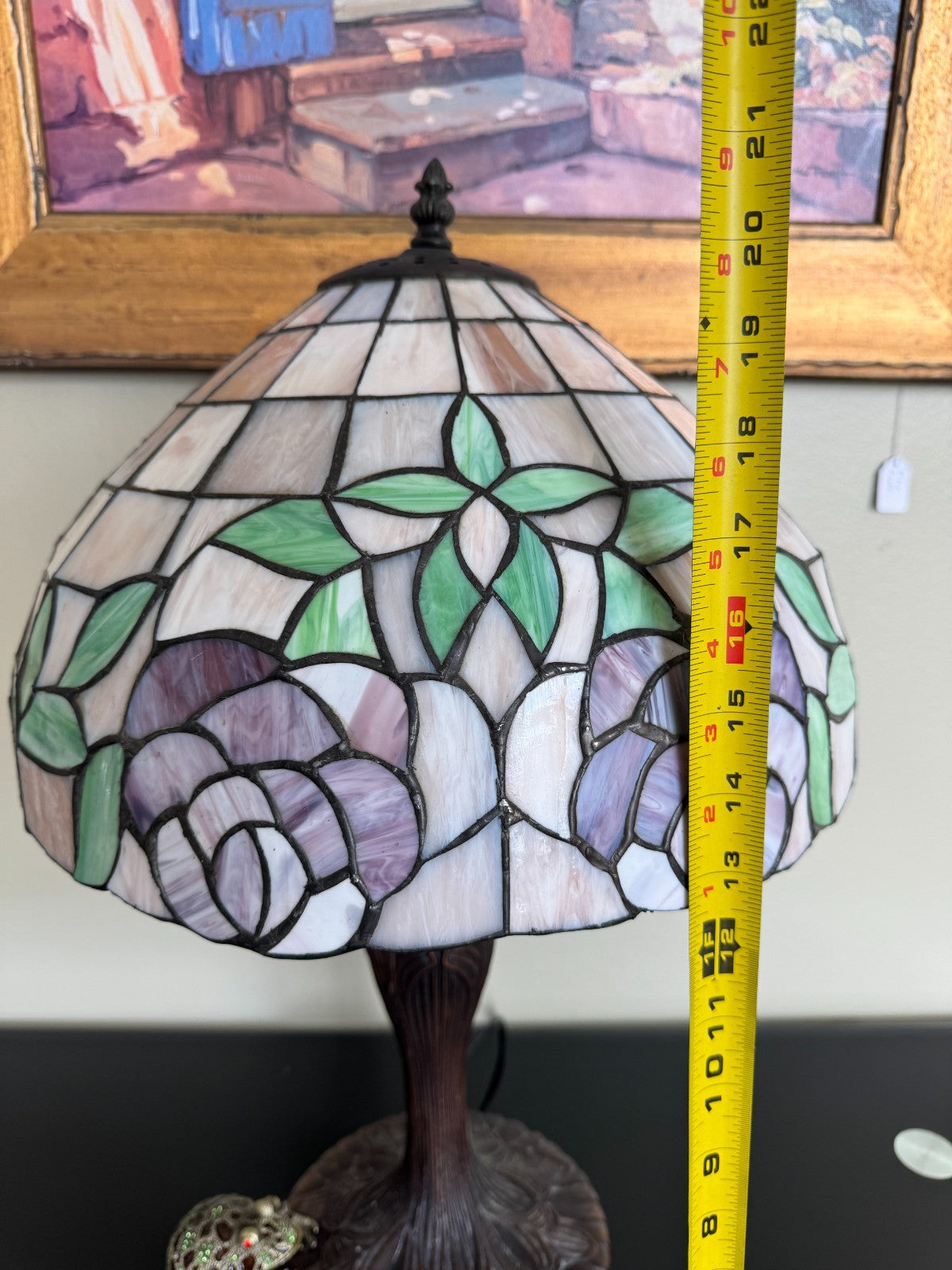 Tiffany-Style Stained Glass Table Lamp with Floral Shade & Bronze-Tone Base – 20